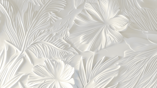 Élégance florale sculptée en blanc - papier peint panoramique, motif à plat
