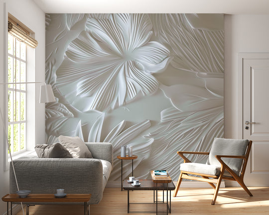 White 3D Foliage – Textured Wall Decor