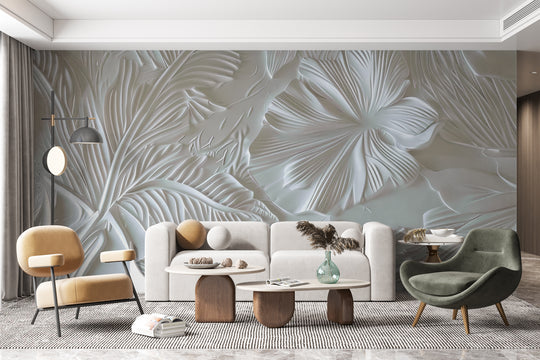 White 3D Foliage – Textured Wall Decor