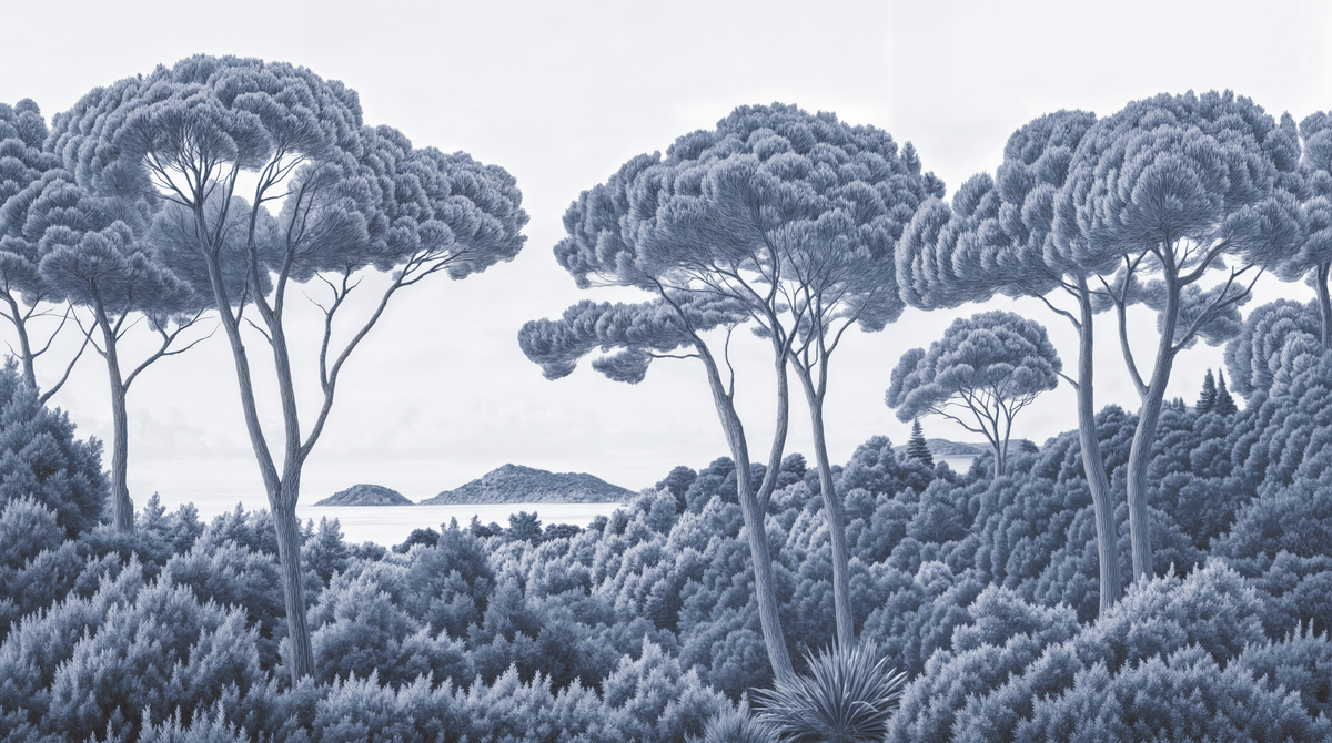 Between Pines and Sea, cyanotype wallpaper