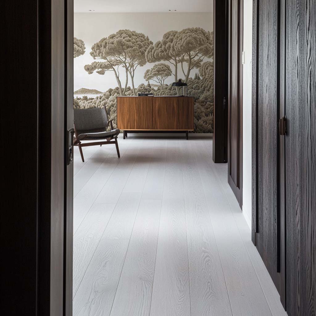 Entre pins et mer – Papier peint forêt méditerranéenne en sépia