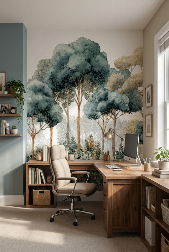 Évasion Boisée Vert Sauge – Papier peint panoramique forêt