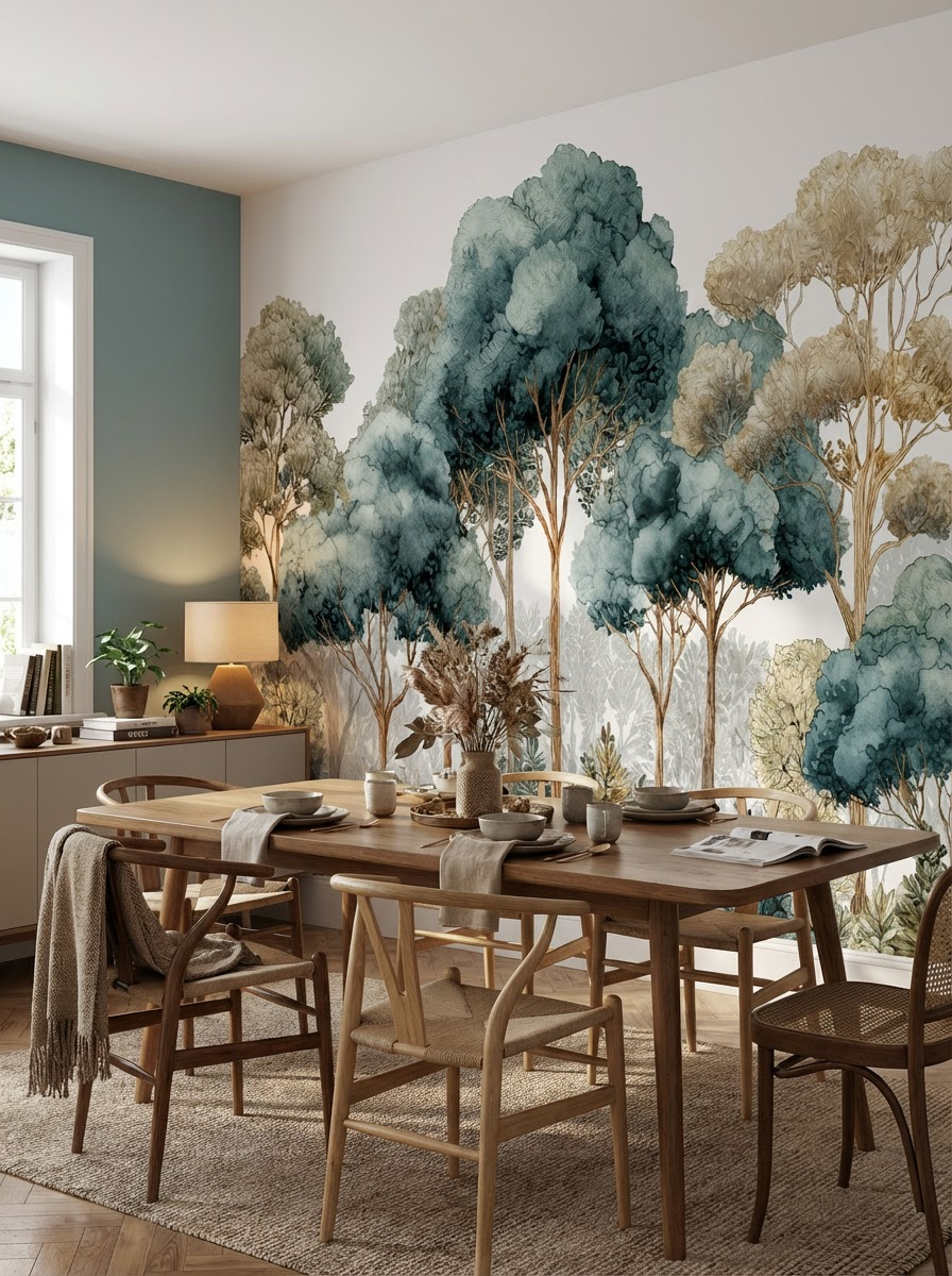 Évasion Boisée Vert Sauge – Papier peint panoramique forêt