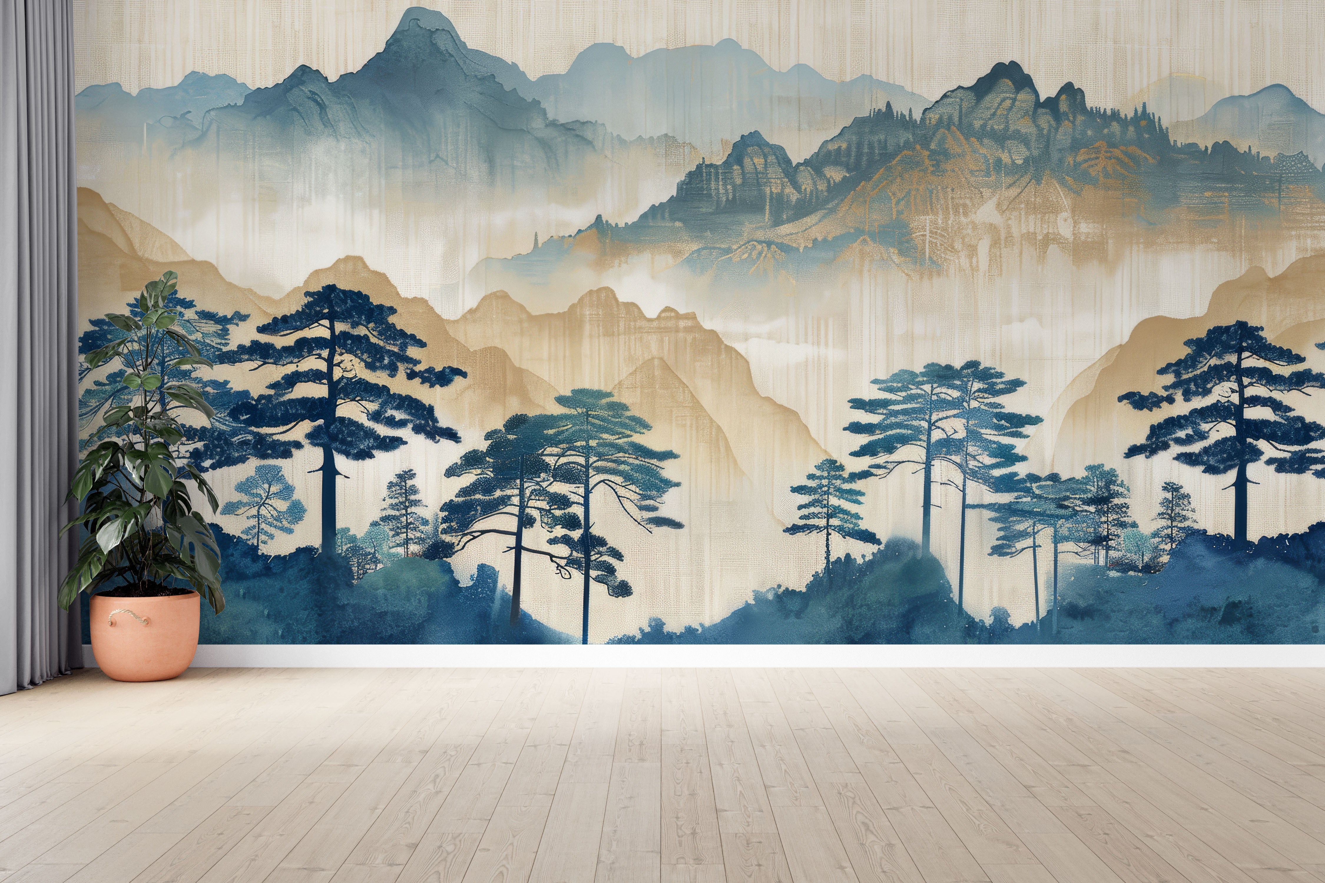 Asian escape: Silhouettes of Mountains and Forest