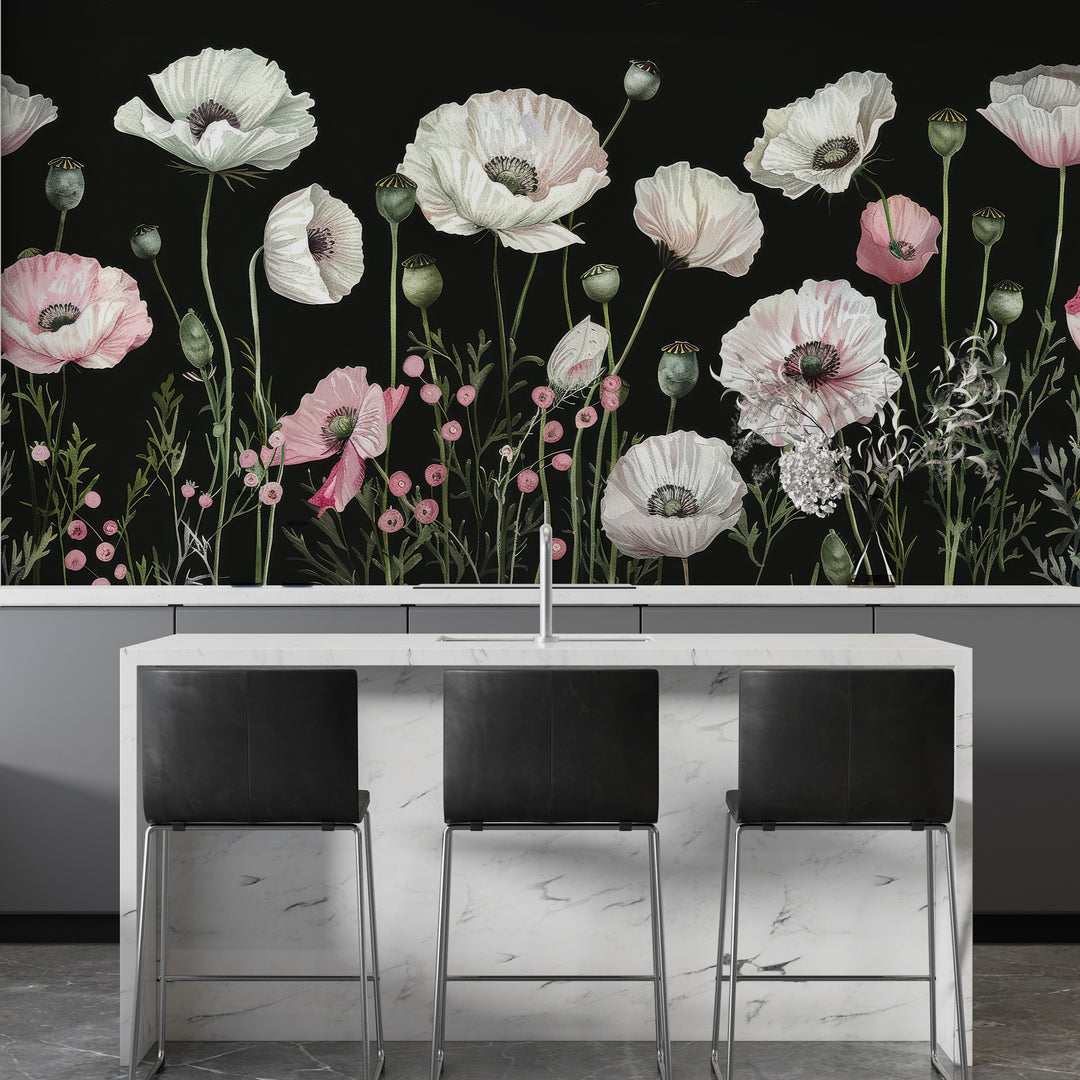 Floral Awakening: White and Pink Poppies in Contrast