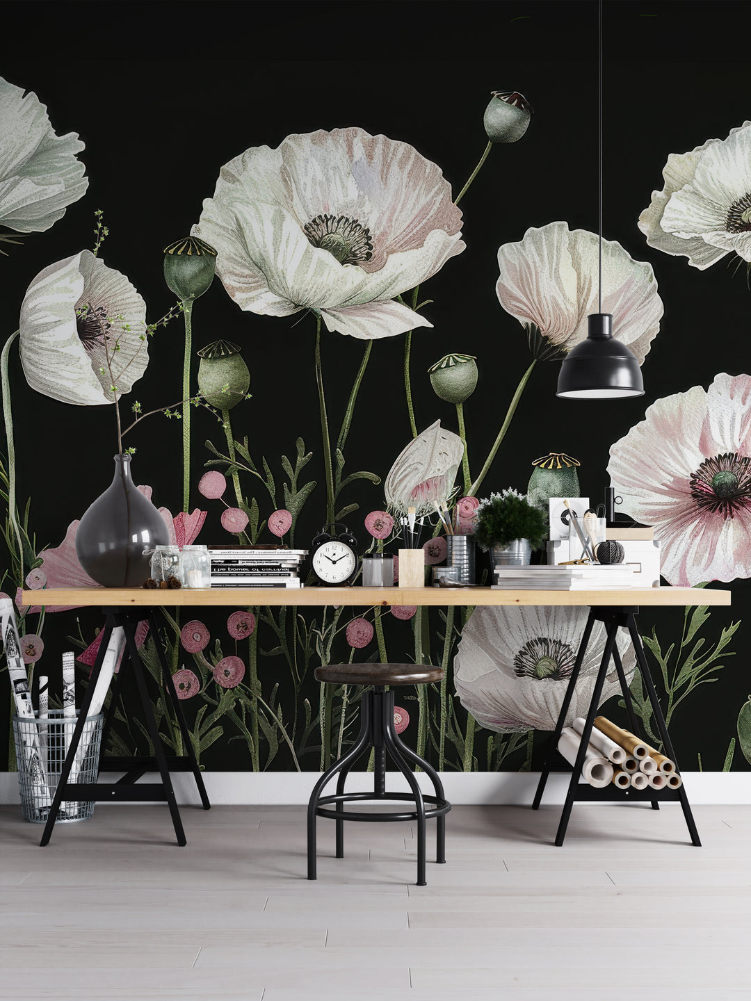 Floral Awakening: White and Pink Poppies in Contrast