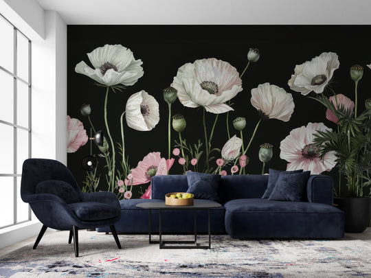 Floral Awakening: White and Pink Poppies in Contrast