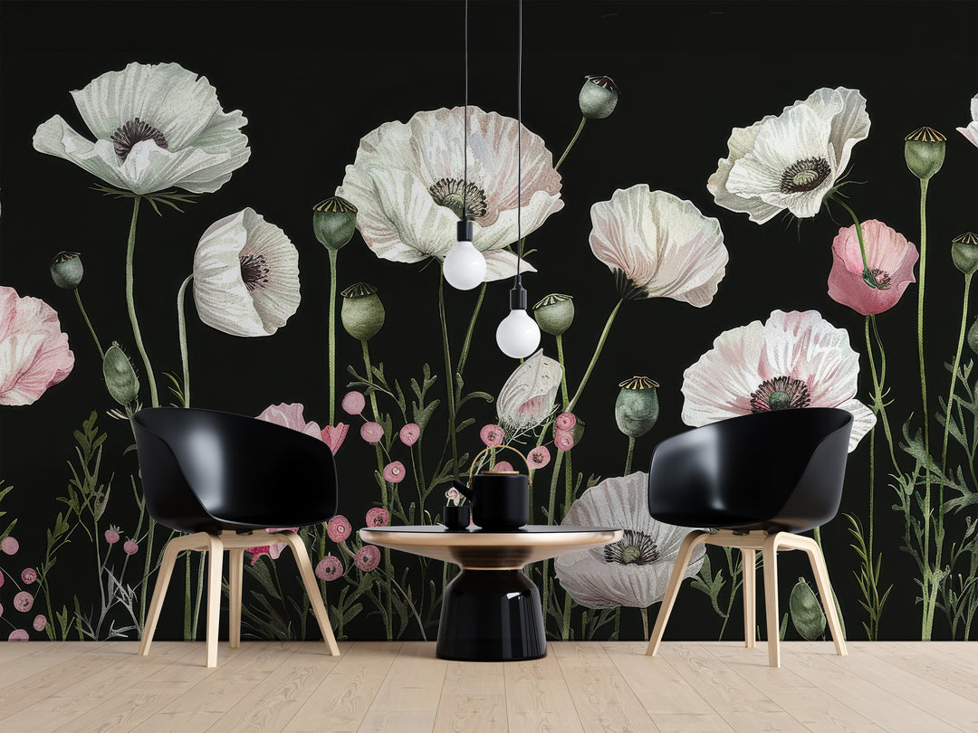 Floral Awakening: White and Pink Poppies in Contrast