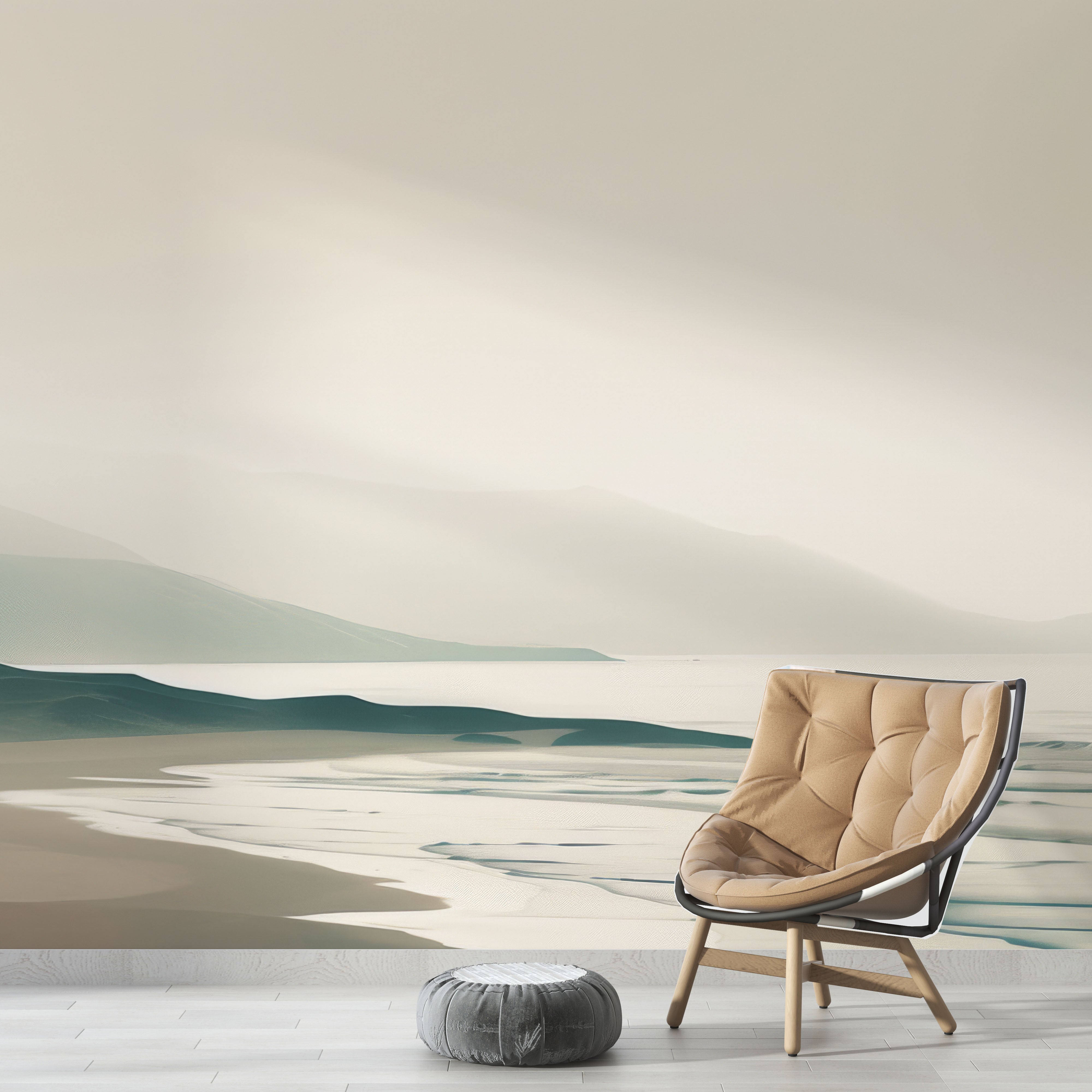 Facing the Ocean – Beach and Mountains Wallpaper in Mist