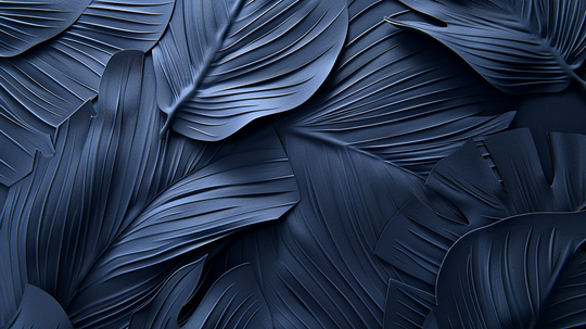 Midnight Blue Velvet 3D Foliage - Panoramic Wallpaper 