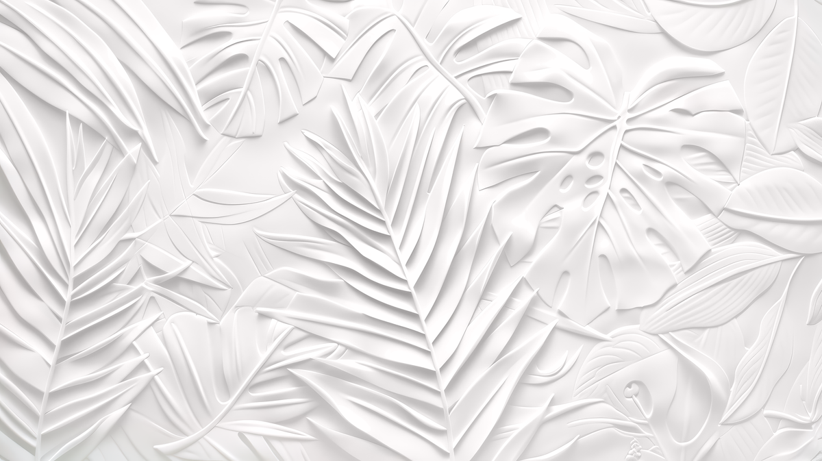Feuillage 3D Blanc - papier peint panoramique, motif à plat