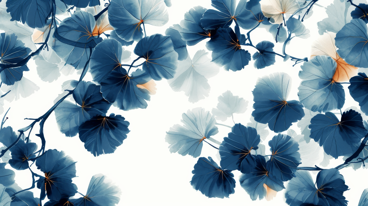 Feuille de Ginkgo Bleu - papier peint panoramique, motif à plat