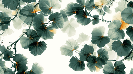 Feuille de Ginkgo Vert - papier peint panoramique, motif à plat