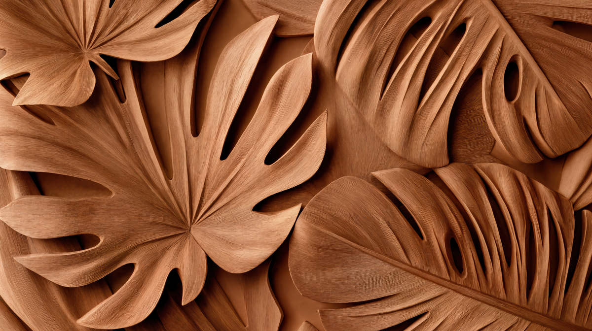 Feuilles exotiques terracotta - papier peint panoramique, motif à plat