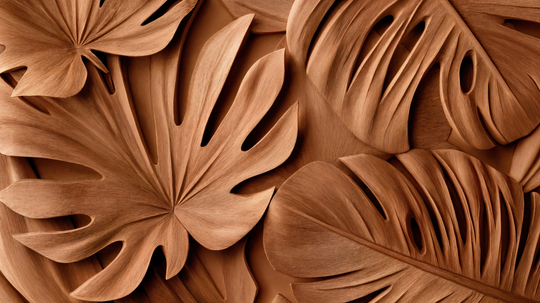 Feuilles exotiques terracotta - papier peint panoramique, motif à plat