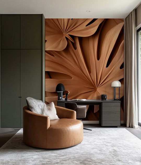 Feuilles exotiques terracotta : Papier peint effet 3D