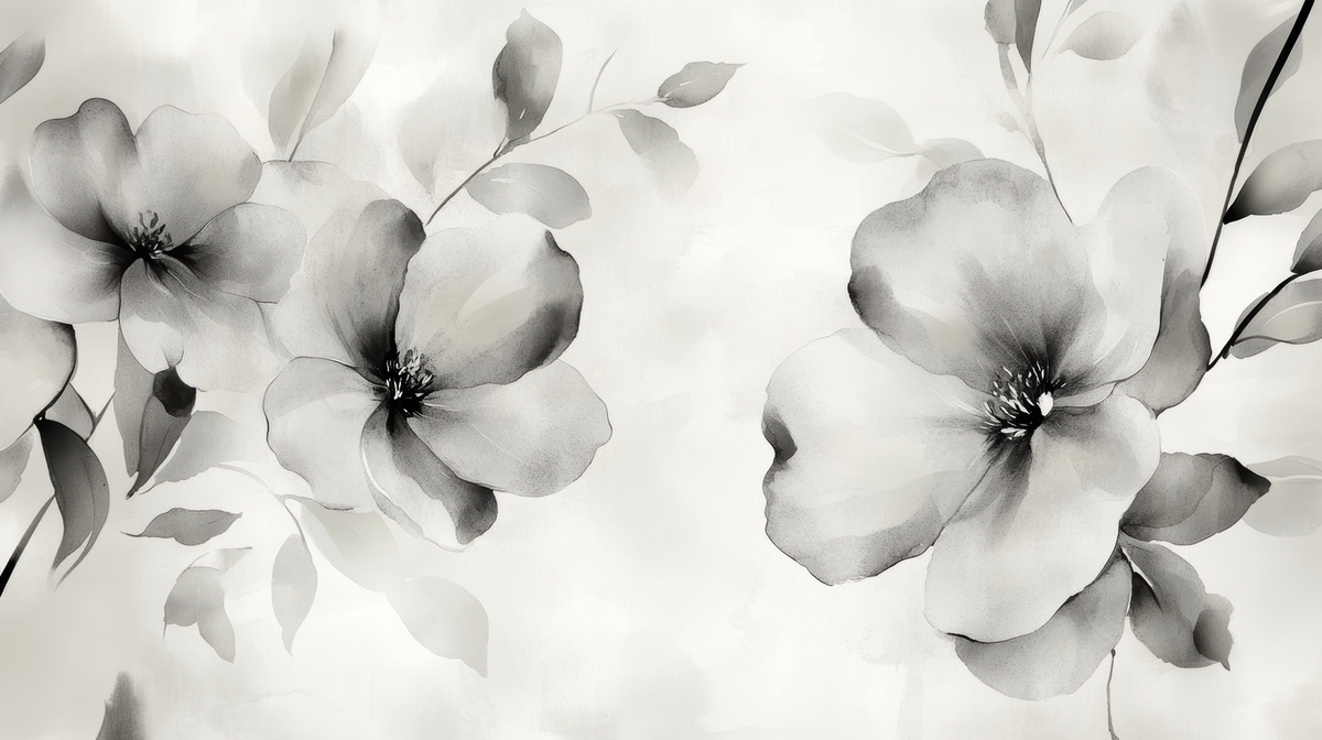 Fleurs de Brume - papier peint panoramique, motif à plat