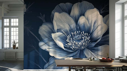 Fleurs de Minuit - Papier Peint Bleu Profond | Élégance Intemporelle