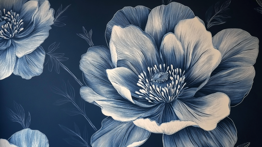 Fleurs de Minuit - Papier Peint Bleu Profond | Élégance Intemporelle