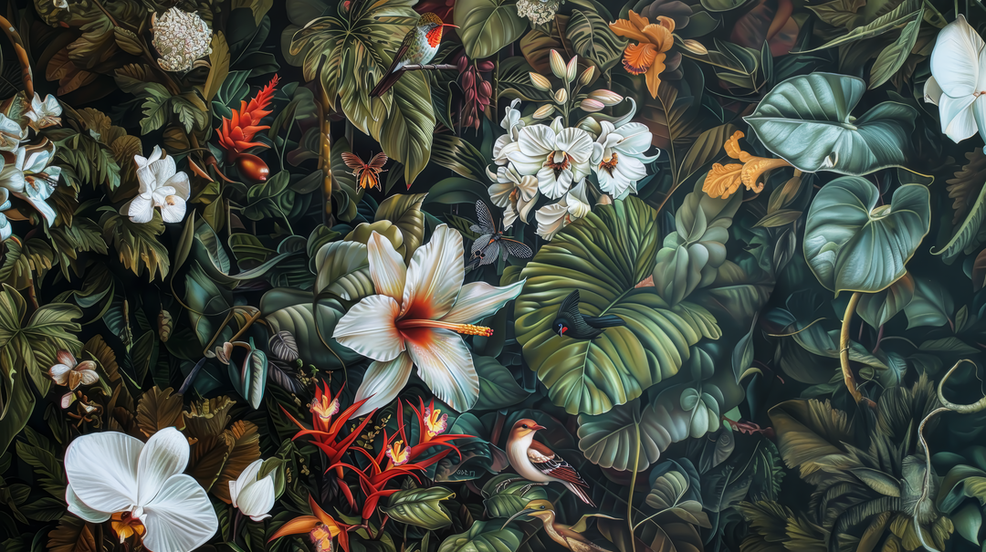 Floraison Exotique - papier peint panoramique, motif à plat