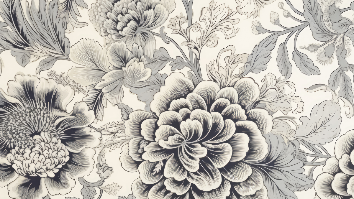 Floral romantique - papier peint panoramique, motif à plat