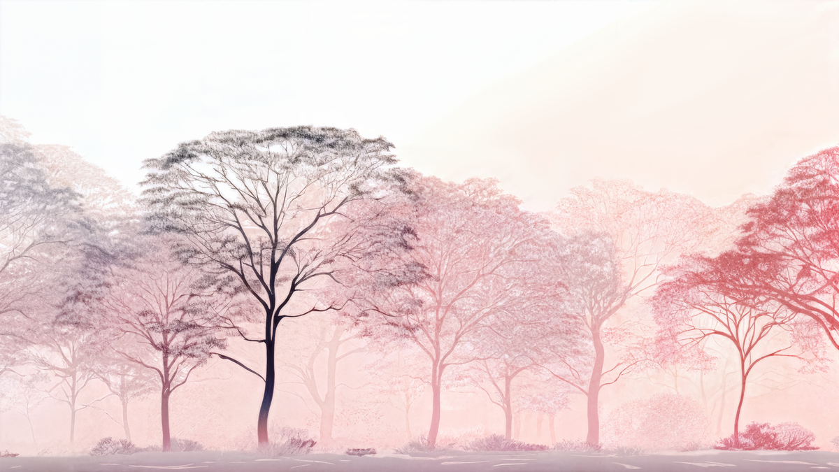 Forêt Rosée - papier peint panoramique, motif à plat