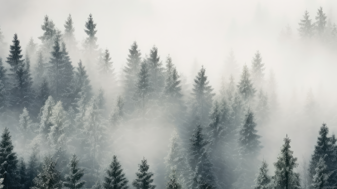 Forêt brumeuse mystique - papier peint panoramique, motif à plat