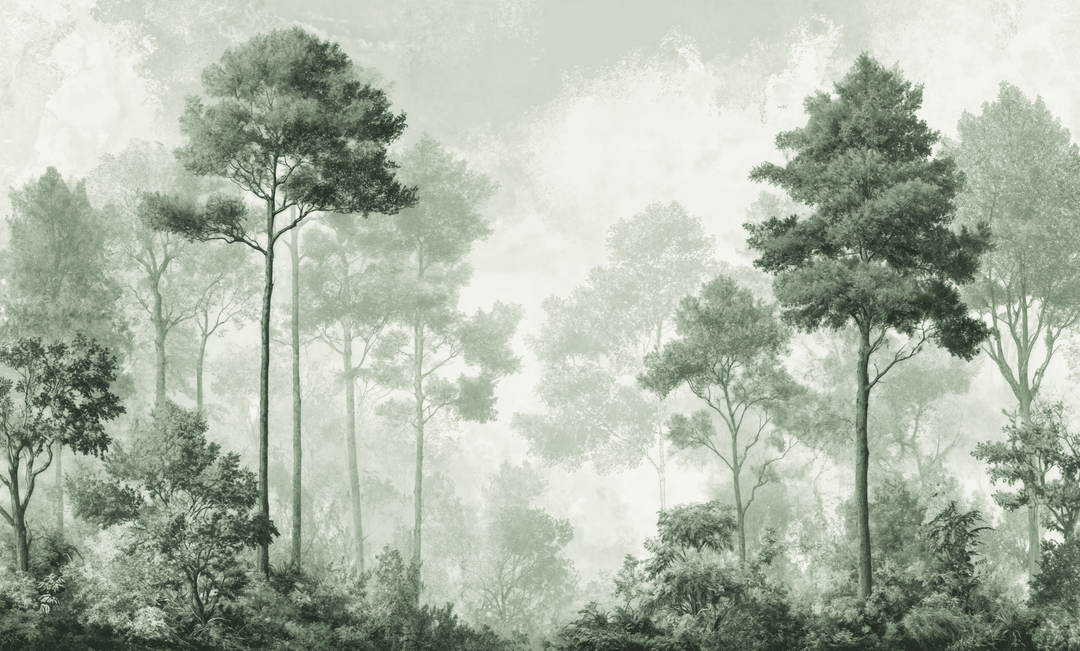 Forêt des Silences vert sauge - papier peint panoramique, motif à plat