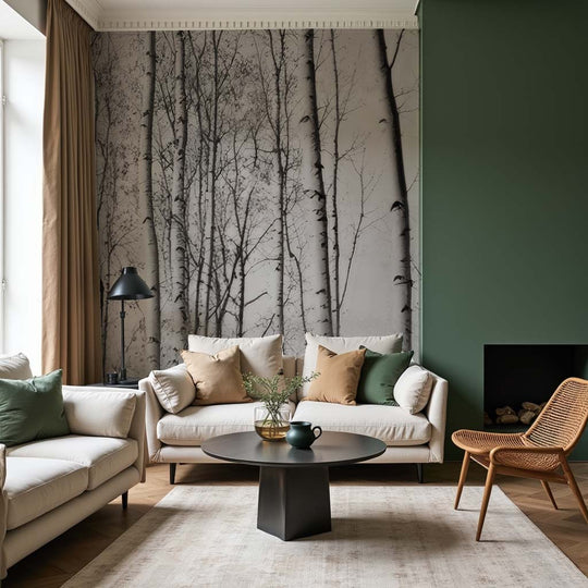 Forêt de bouleaux – Papier peint boisé en noir et blanc