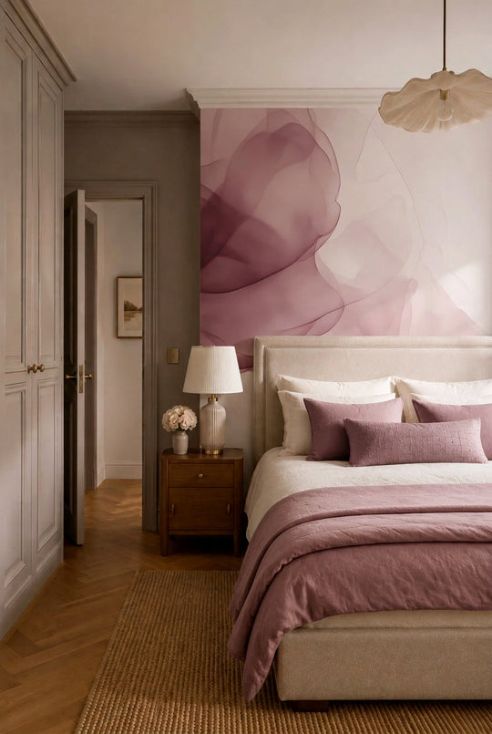 Papier peint panoramique voiles vieux rose dans une chambre