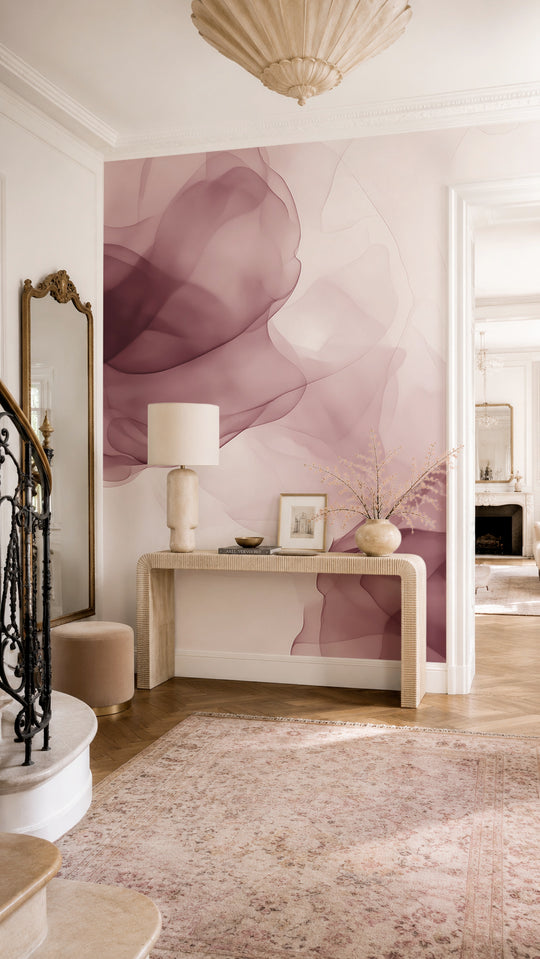 Papier peint abstrait vieux rose dans une entrée