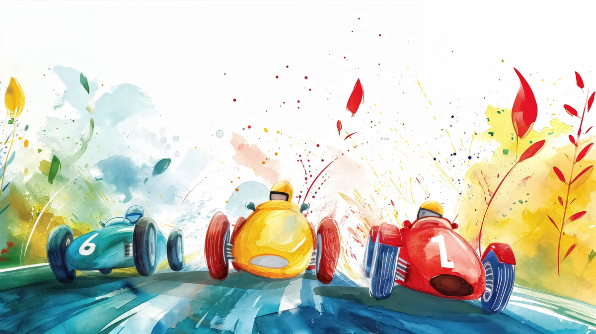Grand prix coloré - Course automobile - papier peint panoramique, motif à plat