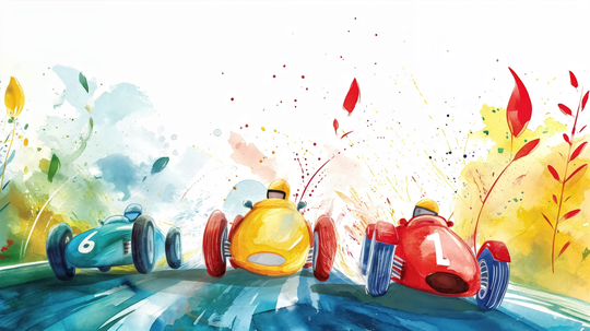 Grand prix coloré - Course automobile - papier peint panoramique, motif à plat