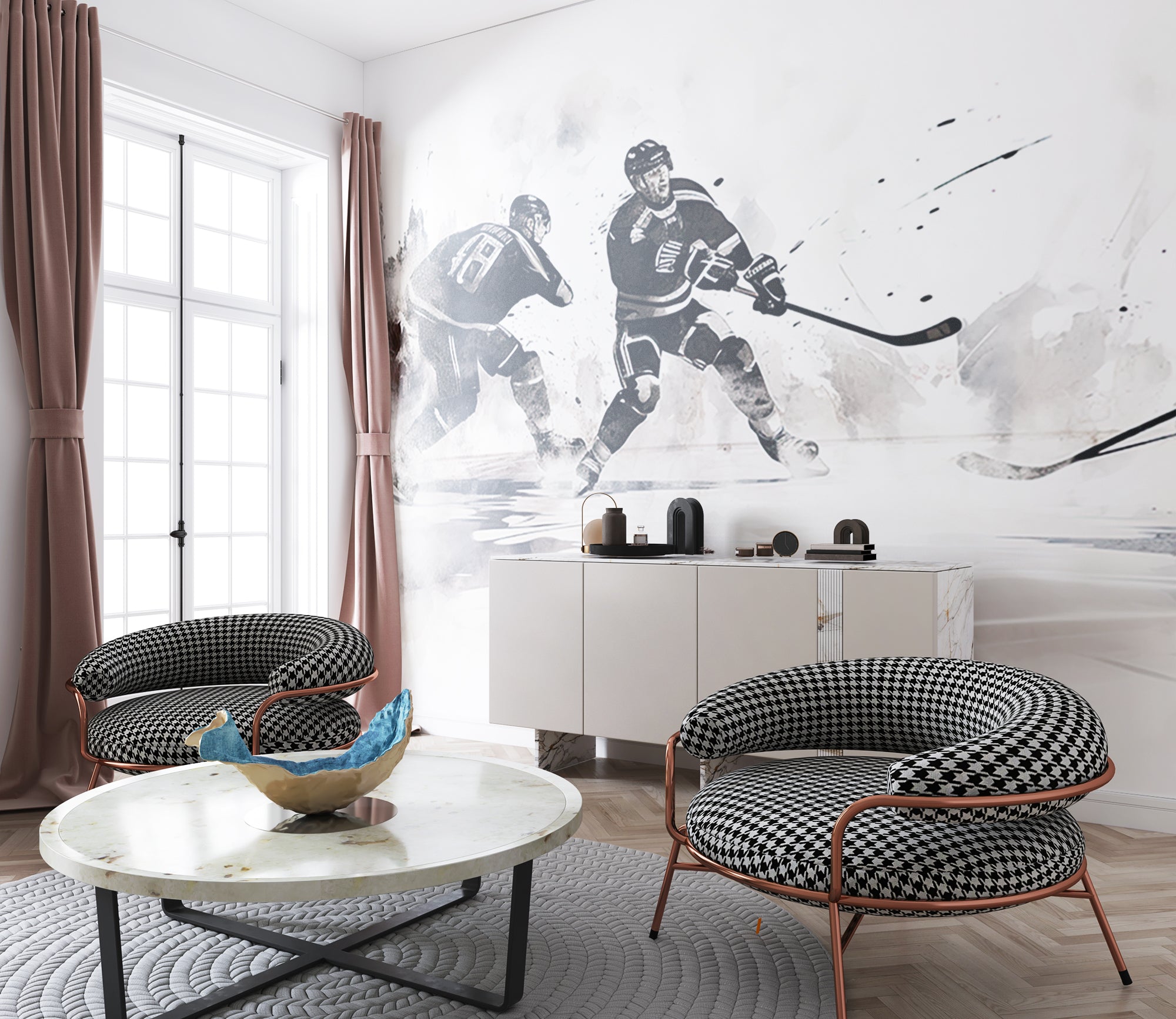 papier peint hockey dans un salon