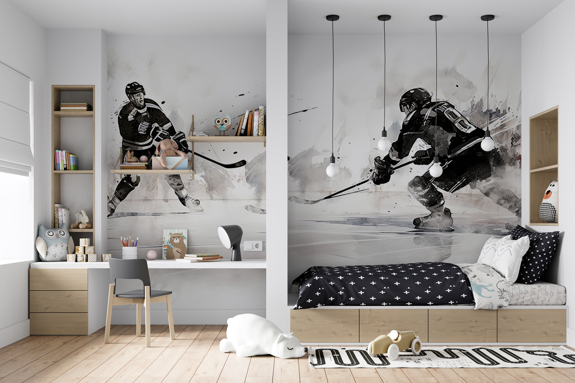 papier peint hockey dans une chambre d'enfant