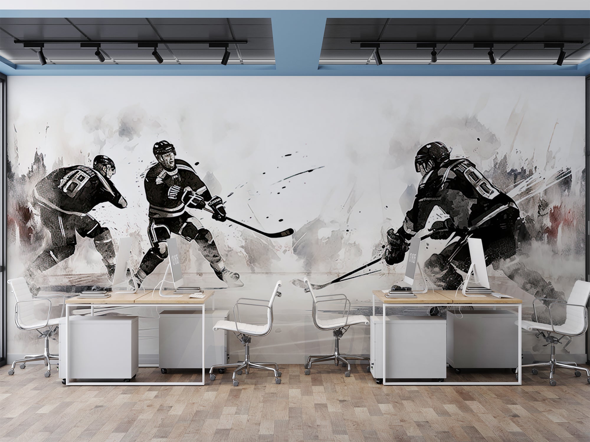 papier peint hockey dans un bureau