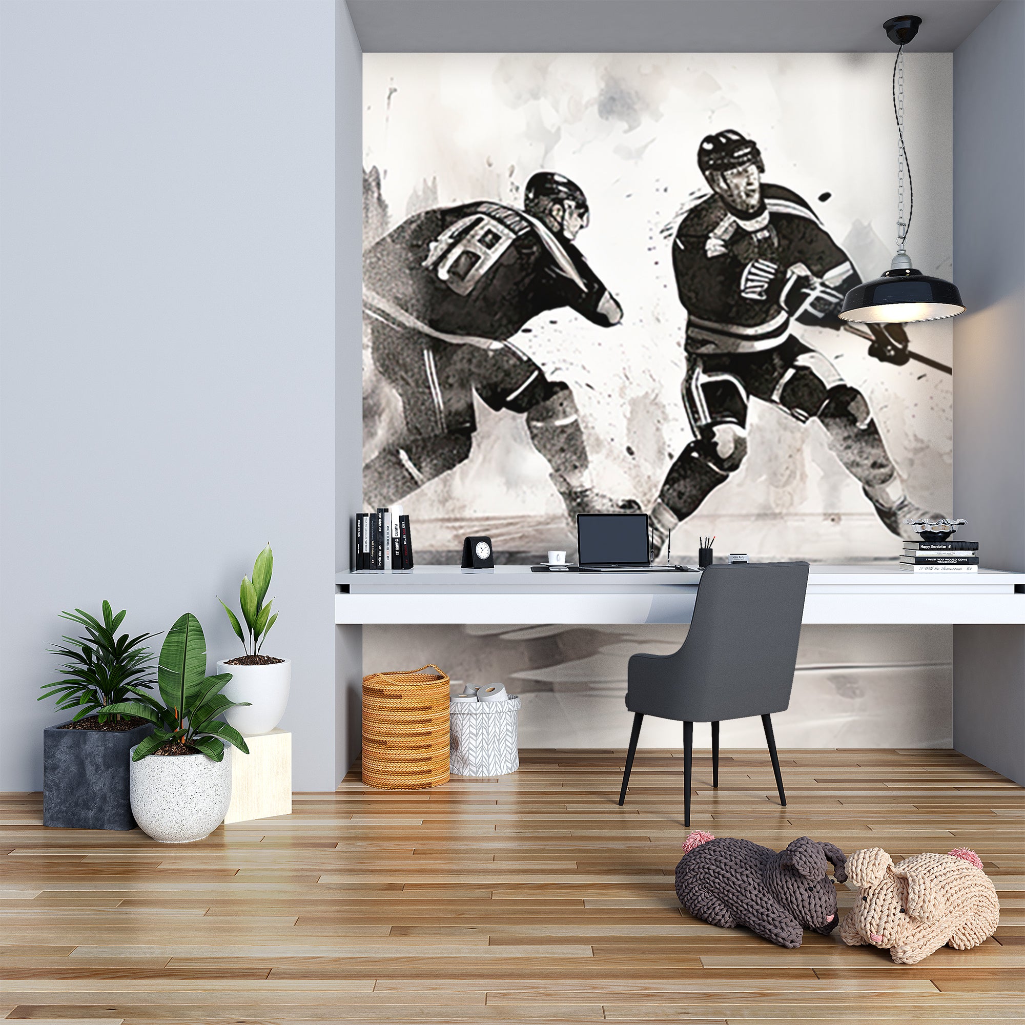 papier peint hockey dans un bureau