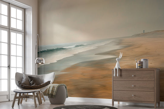 Peaceful Horizon: Beach and sea wallpaper in painting