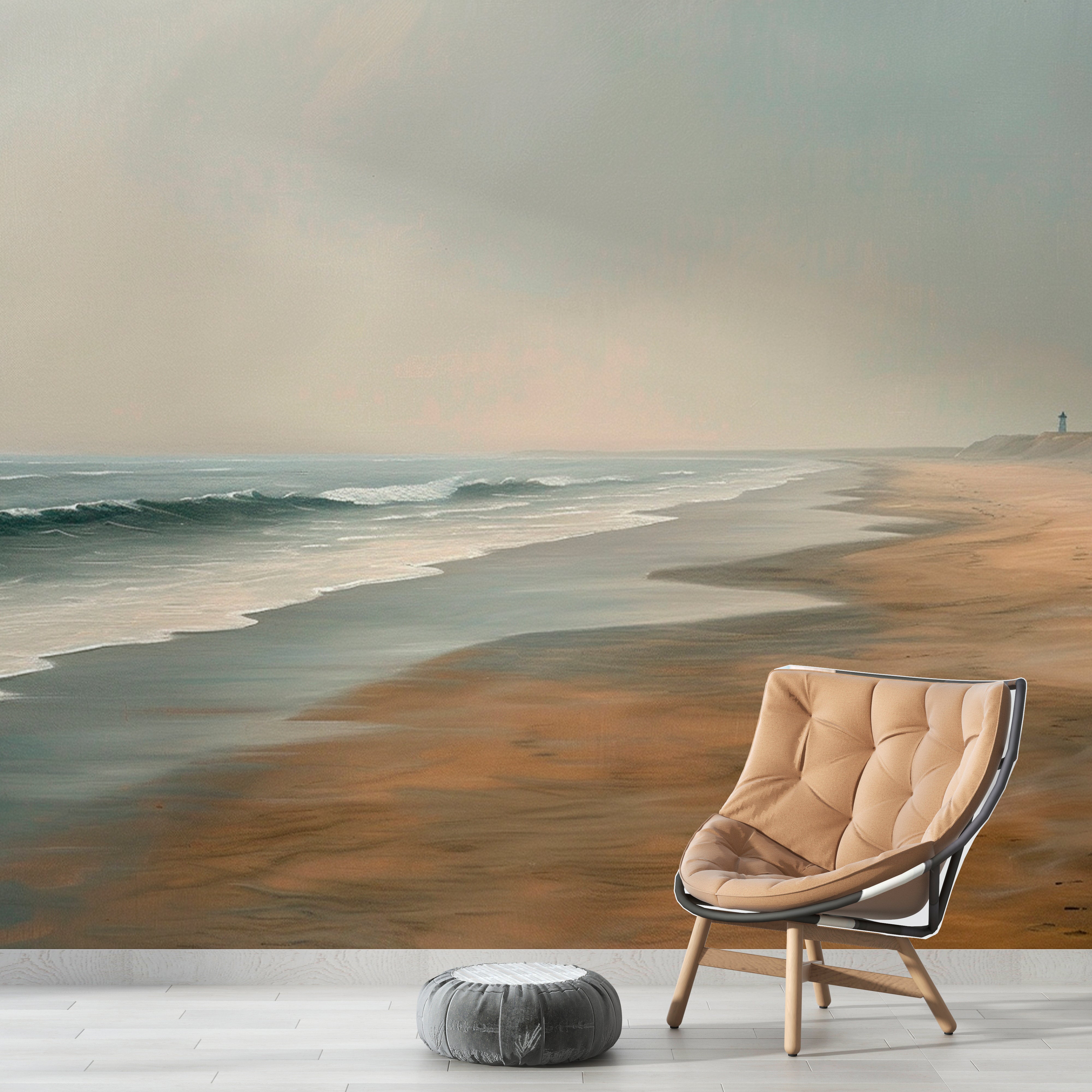 Peaceful Horizon: Beach and sea wallpaper in painting