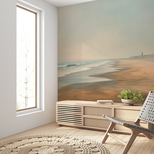 Peaceful Horizon: Beach and sea wallpaper in painting