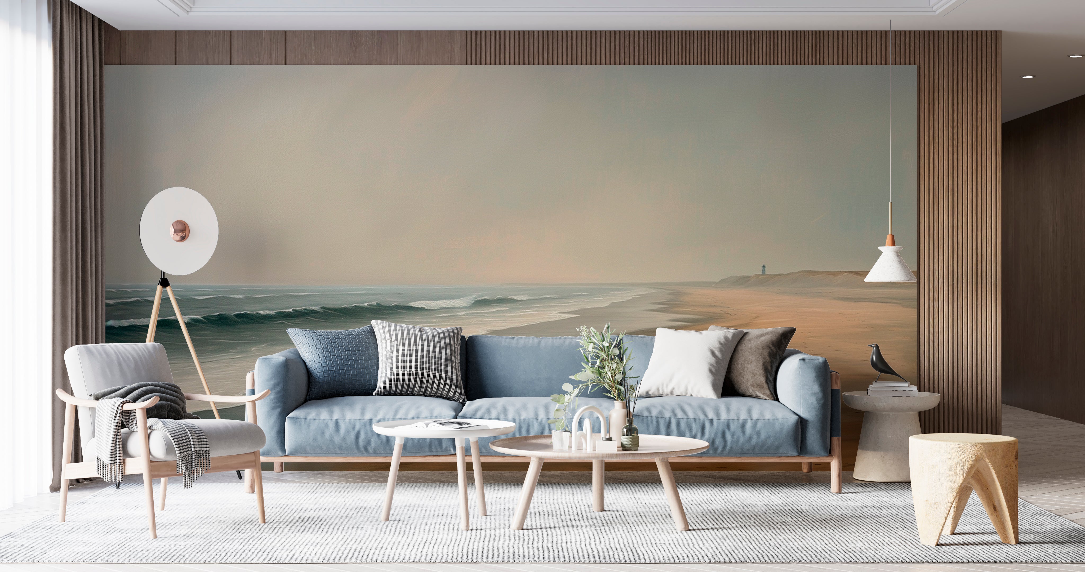 Peaceful Horizon: Beach and sea wallpaper in painting