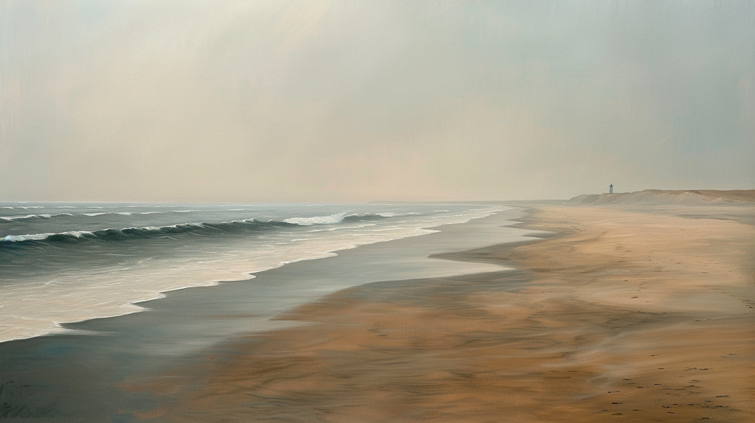 Friedlicher Horizont: Strand- und Meerestapete in Malerei