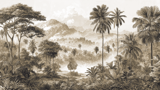 Immersion en pleine nature sépia - papier peint panoramique, motif à plat