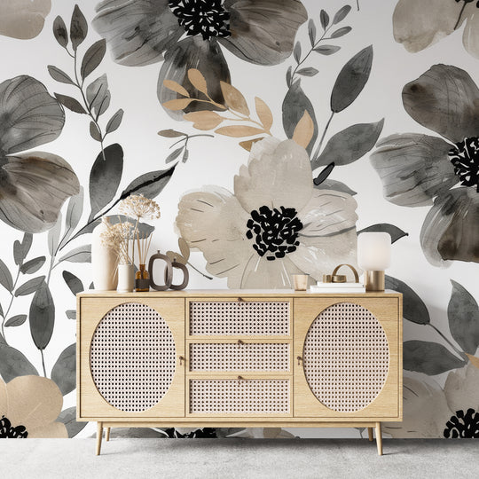 Infusion Florale: Nuances de Gris et Beige sur les Murs