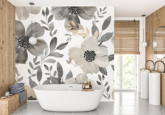 Infusion Florale: Nuances de Gris et Beige sur les Murs