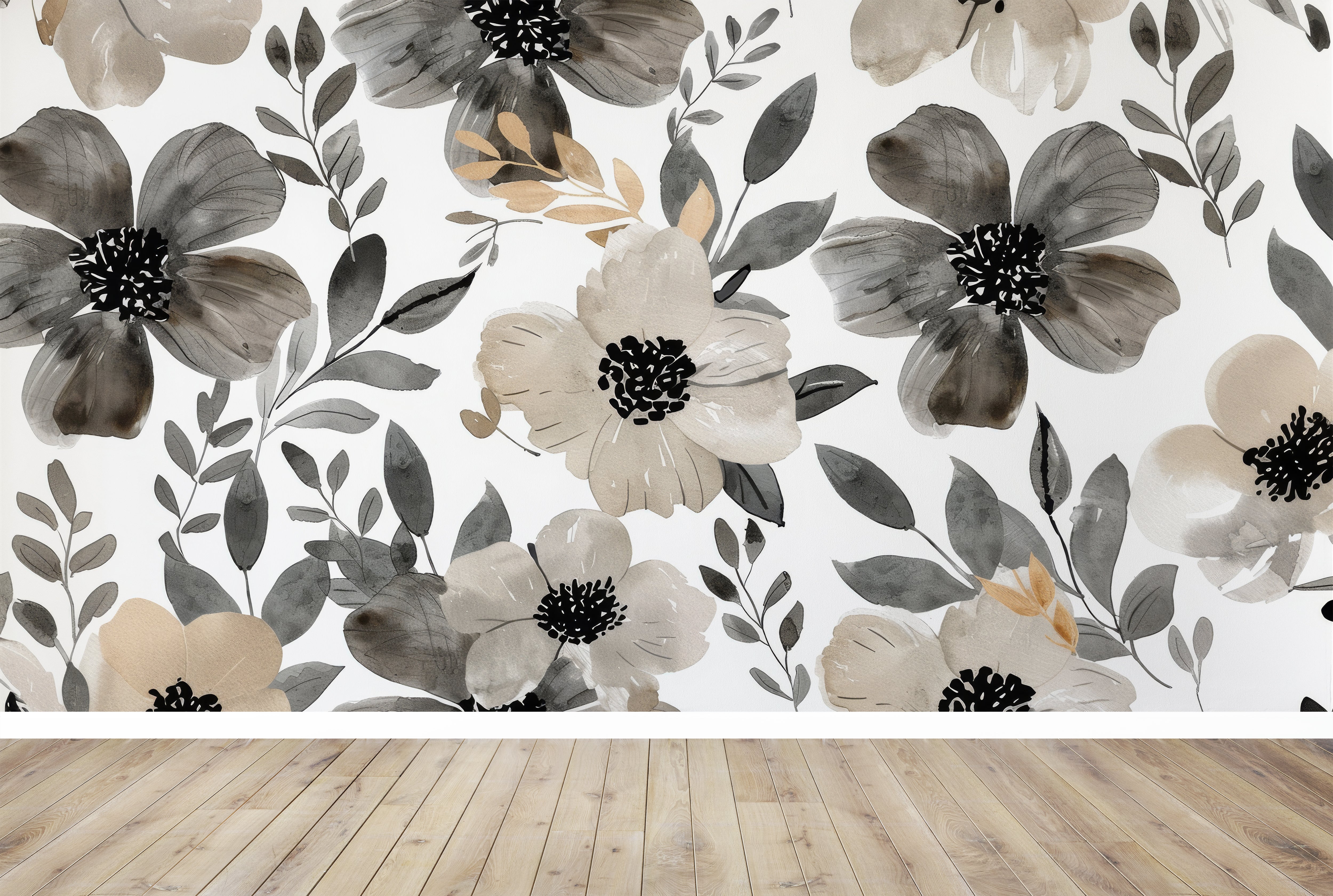 Blumenaufguss: Grau- und Beigetöne an den Wänden