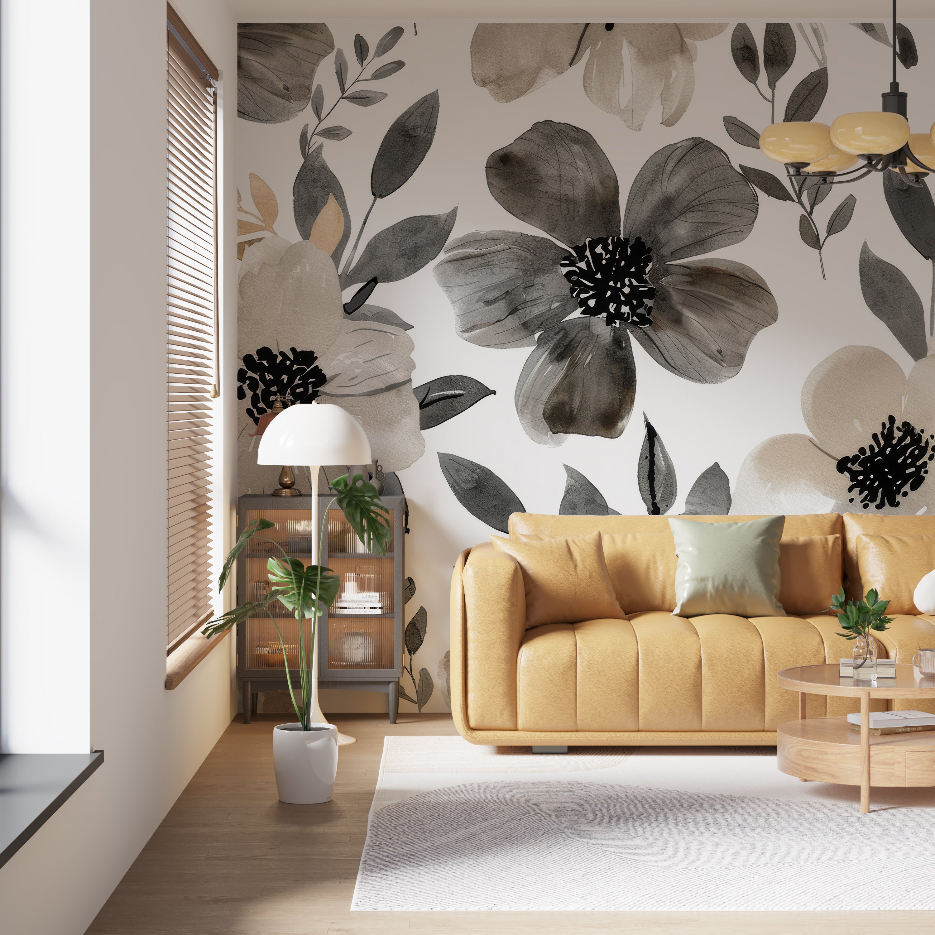 Floral Infusion: Shades of Gray and Beige on the Walls