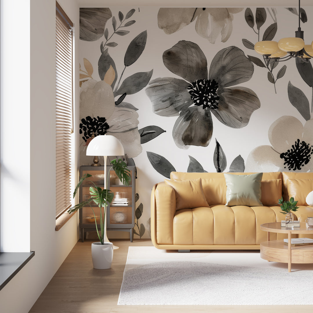 Infusion Florale: Nuances de Gris et Beige sur les Murs