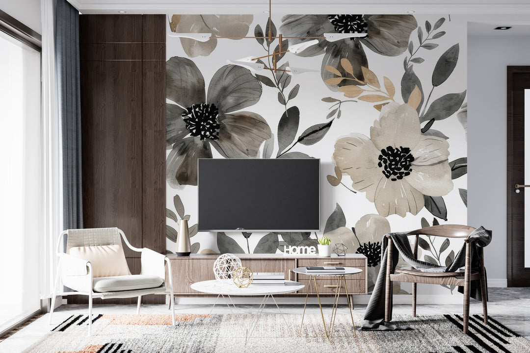 Infusion Florale: Nuances de Gris et Beige sur les Murs