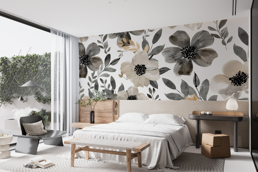 Infusion Florale: Nuances de Gris et Beige sur les Murs